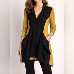 Alembika Mustard Yellow & Black Pinstripe Lagenlook Tunic Jacket